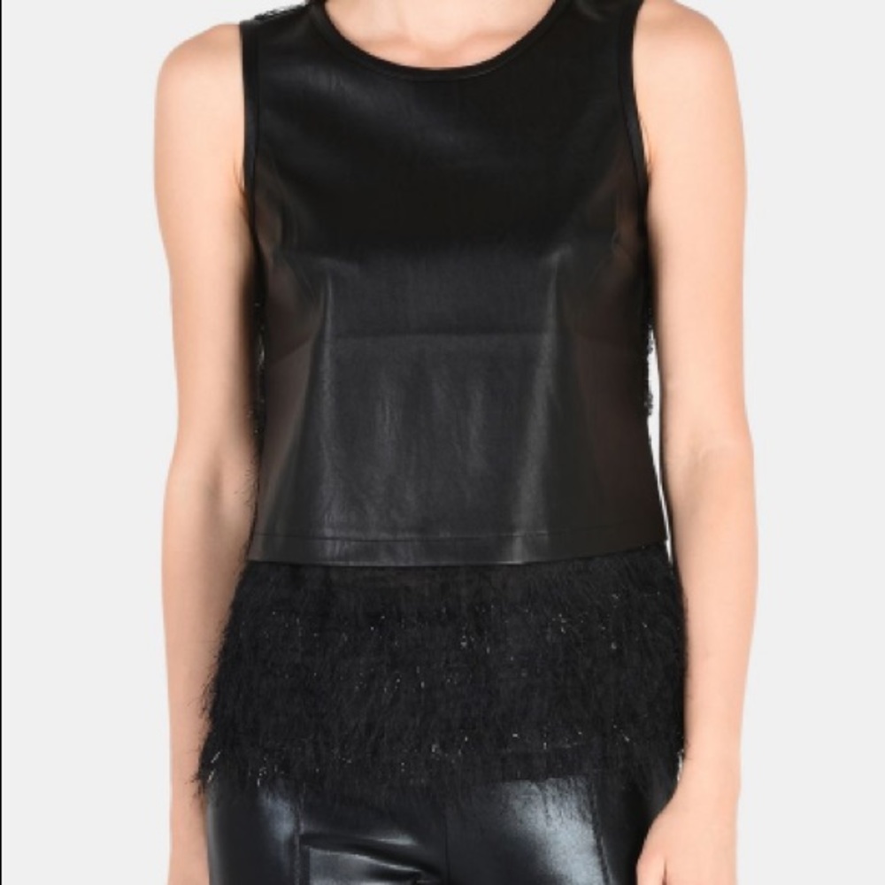 Faux leather top with fringe
